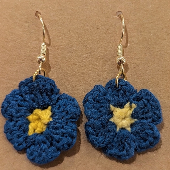 Handmade Jewelry - Blue Crochet Flower Earrings
